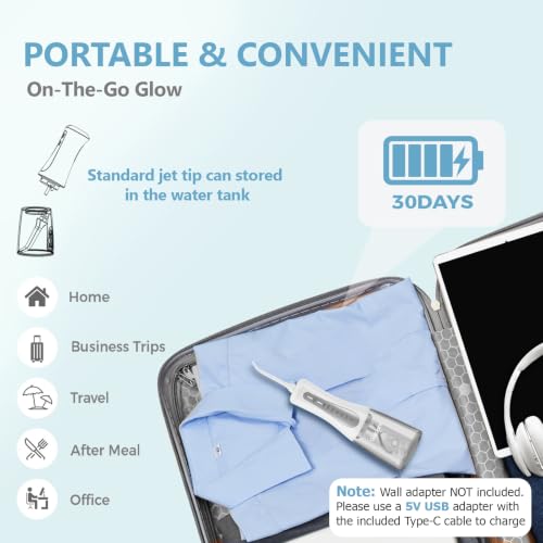 Image of 2026 New 350ML Water Flosser with Drainage & Storage Stand, Keeps Dry & Clean, 5 Modes, 360Nozzle, Cordless Rechargeable, IPX7 Waterproof, Portable for Home & Travel (White)