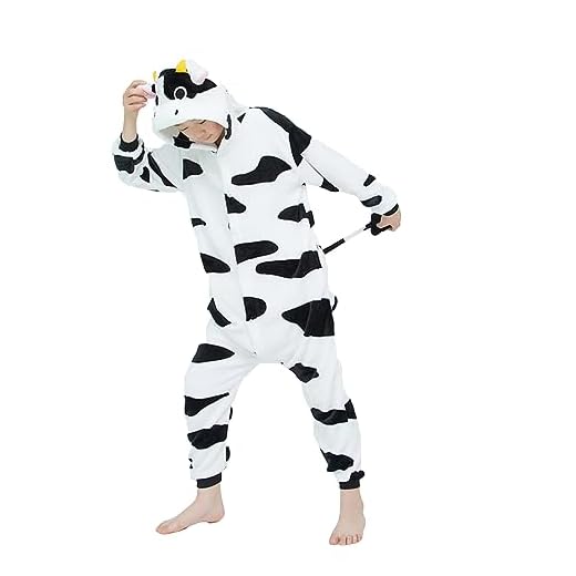 WDRHC Unisex Niños Unicornio Pijamas la Ropa de Noche del Traje Onesie 3D Novedad Mono Stitch Cartoon Animal Cosplay Disfraces Mascotas Navidad Ropa especializada para Niños Niñas Vaca