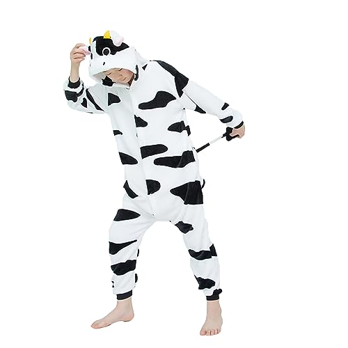 WDRHC Unisex Niños Unicornio Pijamas la Ropa de Noche del Traje Onesie 3D Novedad Mono Stitch Cartoon Animal Cosplay Disfraces Mascotas Navidad Ropa especializada para Niños Niñas Vaca