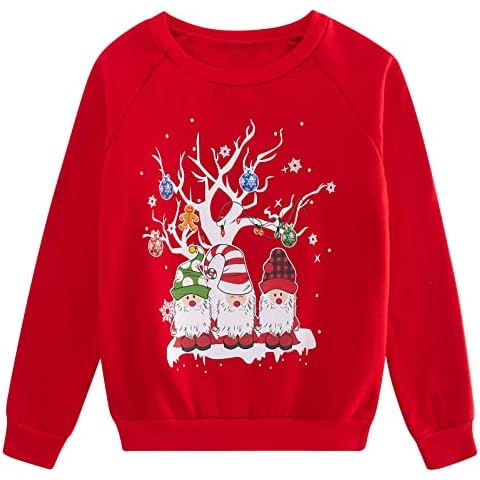 Kids Christmas Jumper Girls Xmas Top Sweatshirt Reindeer Christmas Tree Elves Alpaca Print Round Neck Winter Pullover Boys Girls Sweater 11-12 Years Cover