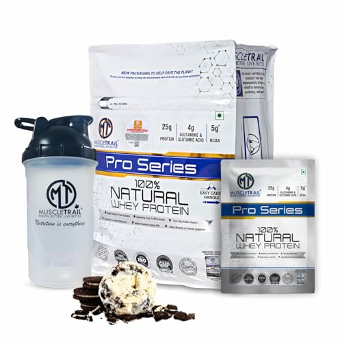 Image of MuscleTrail Pro Series Whey Protein, 50 Pouches, 25g Protein, Isolate Source, Low Carb, 4g Glutamine & Glutamic Acid, 5g BCAA (1.79kg, Cookies & Cream)