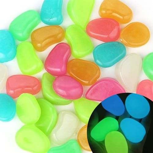 Piedras luminosas 25 unidades 4,5 cm grandesy coloridas, brillan en la oscuridad, ideales para decorar jardines, pasarelas, plantas, macetas, acuarios y más(Multicolor)