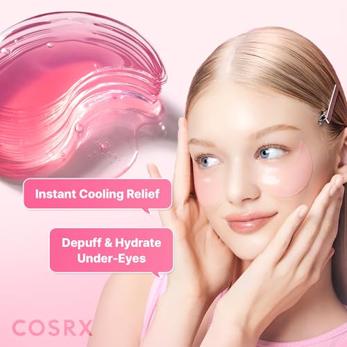 Image of COSRX Pink Peptides Collagen Hydrogel Eye Patch for Puffy Eyes, Cooling & Firming Under Eye Patches with 4-Peptide & Caffeine (60), Depuffing Gel Eye Mask, Korean Skin Care
