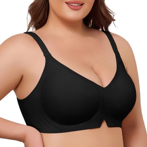 UMIPUBO Sujetador sin Aros Mujer Sujetadores Costuras Tallas Grandes Ajustable Bralette Push Up con Relleno Básico Cuello En V Sostenes Comodos Diario (Negro, XXL)