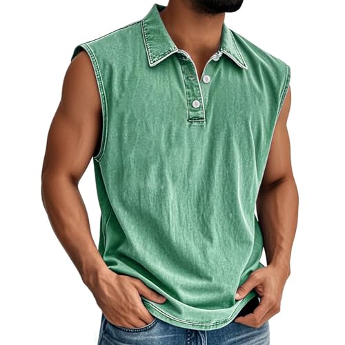 T-shirt sans manches homme col boutonné débardeur entraînement vert