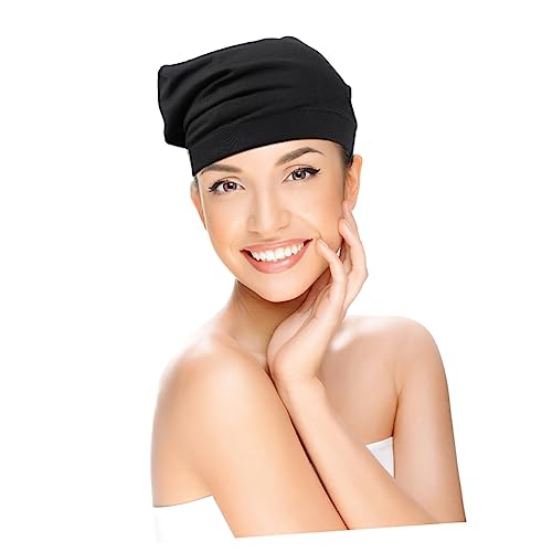 OATIPHO 1 Pc gorra redonda capó transpirable transatlántico envoltura borde Dormir gorro natacion gorro de piscina Gorro elástico Gorro de satén sombrero elástico ala ancha costado Black