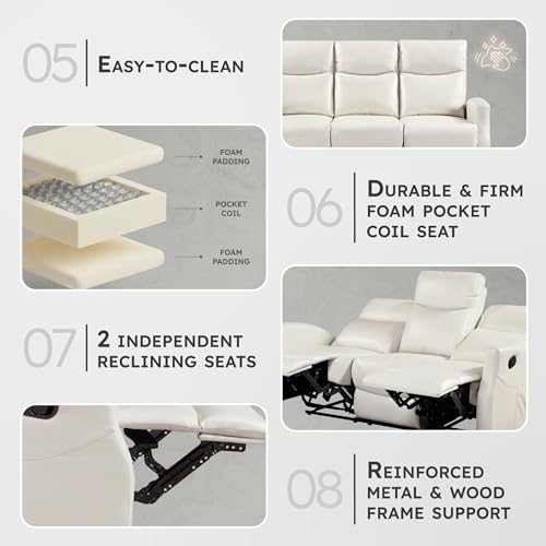 Image of Lexicon Manual Reclining Sofa, Magazine Pockets, Beige Faux Leather