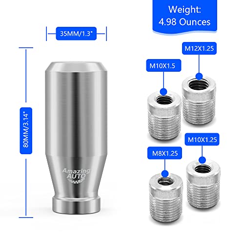 Amazing Auto (Silver) Automatic Manual Weighted Shifter Knob Gear Shift Knobs For Mazda Miata Nissan 350Z Subaru Sti With Metal Adapters M8X1.25,M10X1.25, M10X1.5, M12X1.25 #TOP1