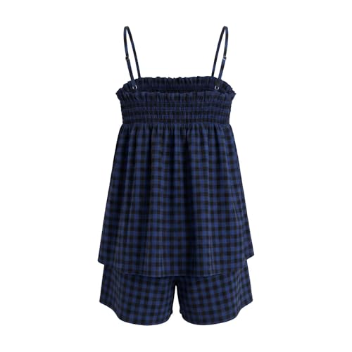 Image of Yuemengxuan Women 2 Piece Casual Lounge Set Sleeveless Strappy Tie Back Cami Top Wide Leg Shorts 2Pcs Summer Pj Set Beachwear