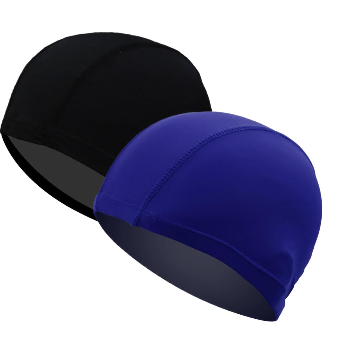 Paquete de 2 Gorros de Natación para Hombres y Mujeres, Elástico y Cómodo, Unisex para Adultos y Niños, Apto para Cabello Largo, Piscina Hombre, Swimming Cap (Negro + Azul Marino)