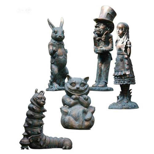 xieyaxie Alice in Wonderland Outdoor Statues 5 PCS Set | Ideal Wonderland Gifts & Party Decor - Durable Resin Figurines for Garden Patio Lawn & Indoor Alice in Wonderland Decor