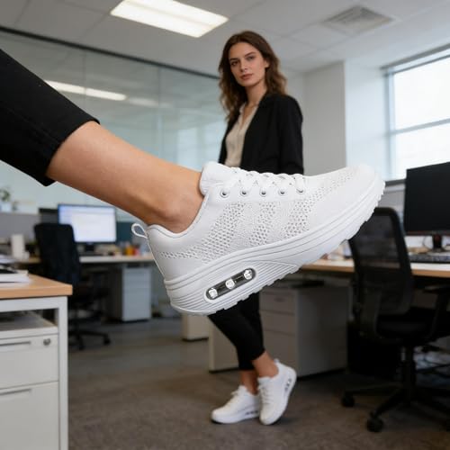 Image of RUIDENG Platform Sneakers for Women Air Cushion | Walking Shoes Women Comfortable All Day | Thick Rocker Bottom