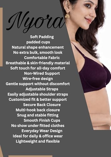 Image of Women's Cotton Medium Padded Bra | Soft & Breathable Fabric | Full Coverage Everyday Comfort Bra | Adjustable Straps & Back Hook Closure