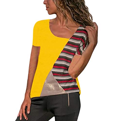 Top de Rayas de Manga Corta Color para Mujer Blusa Suelta De...