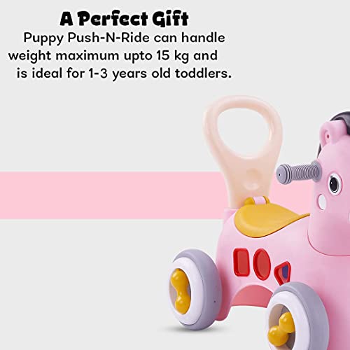 Image of BAYBEE Giraffe Horse Rider for Kids, Ride-On Kids Car with Shape Sorting Activity Kids Toys & Storage | Push Car Rider with Smooth Wheels Baby Car Suitable for 1-3 Years Boys Girls (Pink)