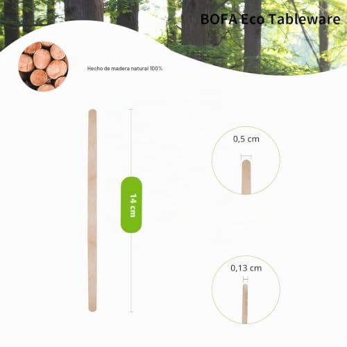Miniatura 2 de Paletinas De Café De Madera De 14 Cm, 1000 Unidades Palitos De Café Desechables, Biodegradables, Para Bebidas Calientes Y Frías