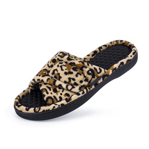 Women’s House Slippers with Memory Foam, Adjustable Open Toe Indoor Outdoor Slippers for Women, Non Slip Washable Fuzzy Home Shoes with Massage Beads