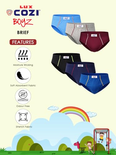 Image of Lux Cozi Boy's Super Combed Cotton Inner Elastic Solid Brief with Ultra Soft Waistband | Brief for Kids | Pack of 6