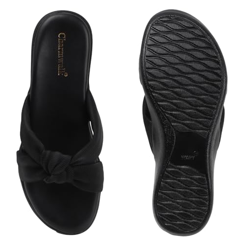Image of Women's Wedge Slip-On Sandals with Knot Strap | Comfortable Casual Platform Slippers for Girls & Women