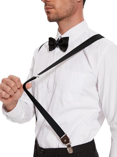Image of habibee Suspenders and Bow Tie Set for Men, Adjustable Elastic Braces with Y-Back, Diverse Colors, Strong Clips