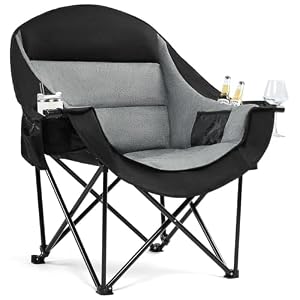 Oversized Camping Chairs for Adults – Heavy Duty Padded Outdoor Folding Lawn XL Camp Chair with Cup Holder Cooler Pockets for Outside Sports Beach Fishing Garden Portable Supports 500lbs, Black