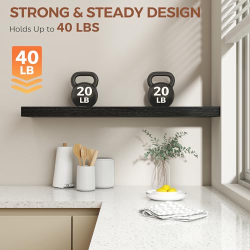 Image of Dreamland 40 Inch Black Floating Shelves for Wall,8 Inch Deep Floating Shelves,40 inch W x 8 inch D Wall Shelves for Bedroom,Living Room, Kitchen,Bathroom,Set of 2