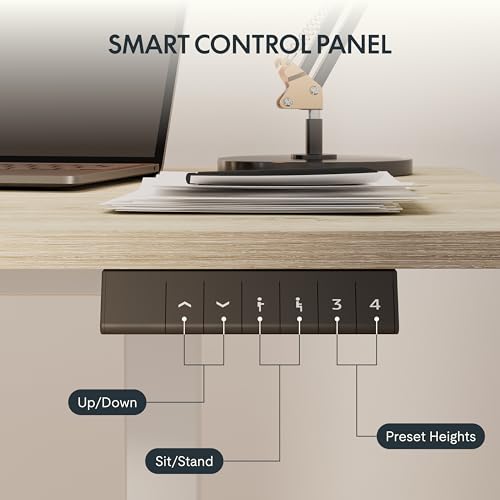 FLEXISPOT EN1 One-Piece Standing Desk, 40 x 24 Inches Electric Height Adjustable Desk for Home Office (White Frame + White Wood Grain Desktop)