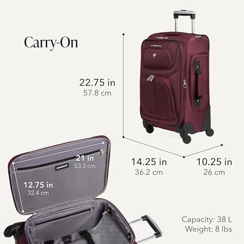 Image of SWISSGEAR Sion Softside Expandable Spinner Luggage Durable Lightweight Travel Suitcase, Merlot, 3-Piece Set (Carry-On /Medium /Large)