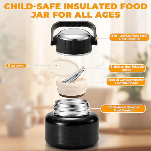 Image of Soup Thermo for Hot Food, 16.9 oz Vacuum Insulated Food Jar with 316 Stainless Steel Interior, Spoon, Bowl Lid & Non-Slip Base for School Office