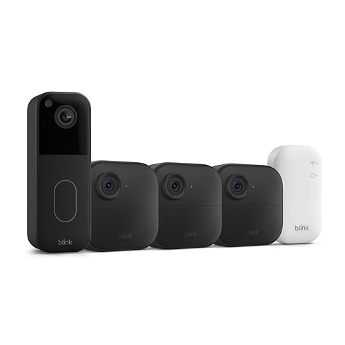All-new Blink Video Doorbell + Outdoor 4 – Wireless smart security cameras, head-to-toe HD view, two-year battery life. Sync Module Core included – 3 camera system + Video Doorbell - Doorbell Black - 3 Camera System - Device Only