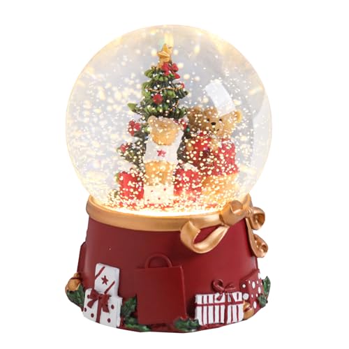 Taman Christmas Snow Globe, Christmas Tree with Bear Musical Snowglobe Lighted Christmas Decorations Tabletop Home Décor(No Auto Snowflake)