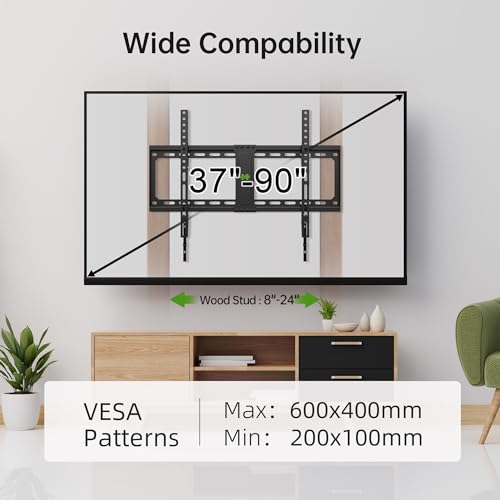 USX MOUNT Tilting TV Wall Mount for Most 37"-90" Flat Curved Screen Television, TV Bracket with Max VESA 600x400mm up to 132lbs, Low Profile Tilt Mount for 16", 24" Stud