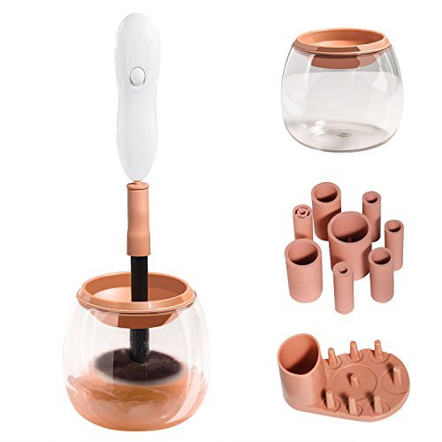 Electric Brush Cleaner 360 Degree Makeup Brush Cleaner W/LED light Makeup Brushes Cleaner and Dryer Machine for All Size (gold pink)