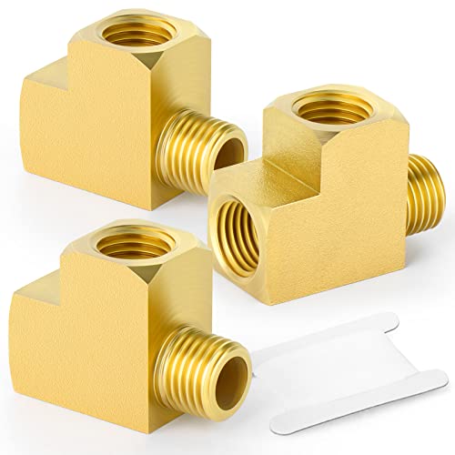Image of GASHER 3 Pcs Brass Tee Fitting, 1 /4 inch FNPT x 1 /4 inch FNPTx 1 /4 inch MNPT Pipe Fittings, Male Run Tee