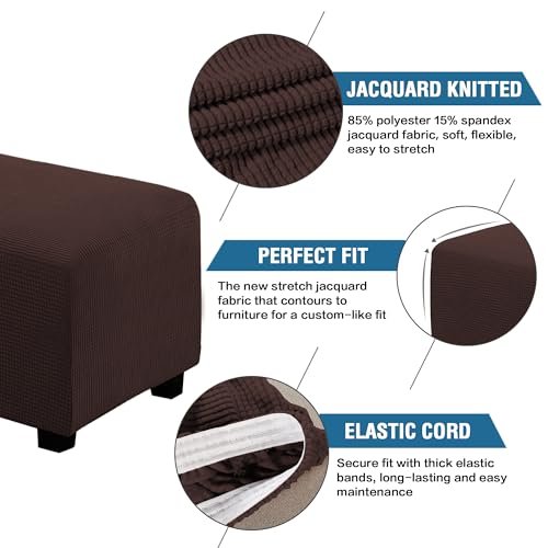 Image of H.VERSAILTEX Ottoman Cover Slipcover Rectangle Fit Length 33'-38' Footrest Sofa Slipcovers Stool Cover Footstool Protector Covers Feature Stretch Thick Jacquard Fabric Removable Washable - Chocolate