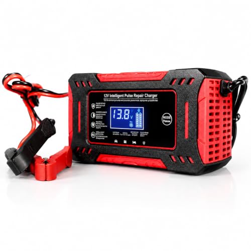 Cargador de Baterías Master U-Power 12V 6A para Coche y Moto, Cargador Inteligente Automático con Pantalla LCD, Reparación y Mantenimiento, para Baterías Plomo-Ácido, AGM, Gel y Litio