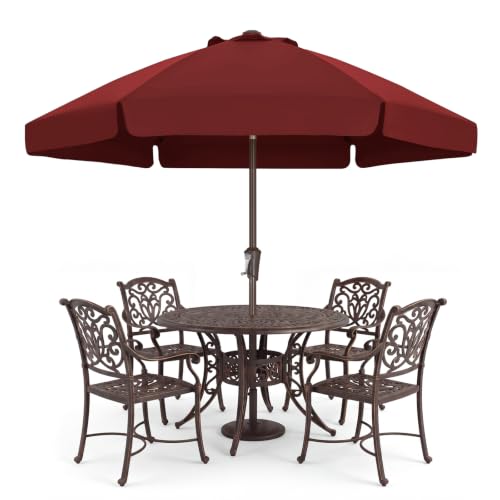 Image of ABCCANOPY 7.5ft Scalloped Patio Umbrella, Outdoor Table Umbrella with Tilt and Crank, Fiberglass Ribs Deck Umbrella for Patio, Pool, Garden, Picnic (Burgundy)