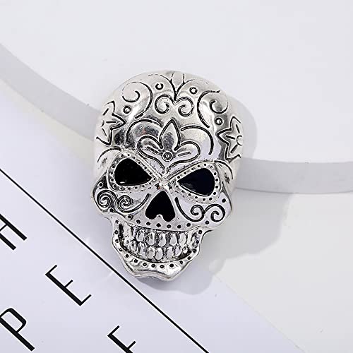 Image of Vintage Skull Head Brooch Pin Skeleton Rose Flower Pins Clip Lapel Shawl Sweater Scarves Dress Suit Backpacks Badge Hat Brooches Pins Fashion Halloween Jewelry Gifts for Women Girls Men Accessories