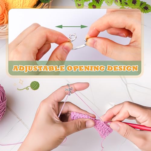 image for DTOFOOT 6pcs Knitting Crochet Loop Ring for Fingers Metal Open Yarn Gu