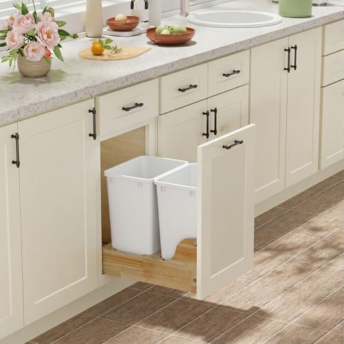 Image of 35 Quart Plastic Trash Can, 9-Gallons Slim Trash Can(4-Pack) | Under Cabinet Waste Bin, Slim Trash Can for Kitchen Bedroom Office Bathroom Under Sink,Easy to Clean (White)