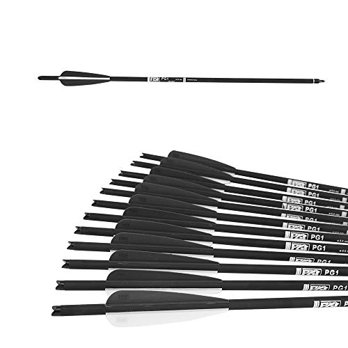 Pg1Archery Carbon Crossbow Bolt, 20 Inch Archery Crossbolt Arrows Fletched 4 Inch Vane With Replaceable Field Points Tips (12 Pack) Black White #TOP5