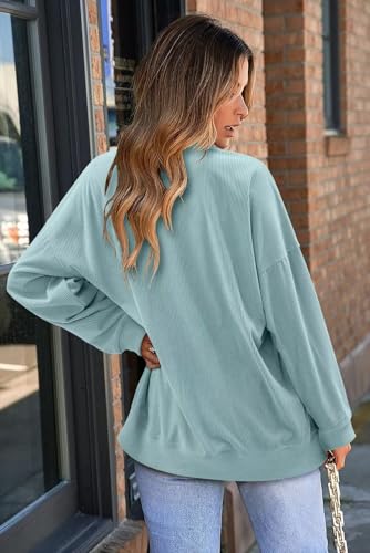 KISSMODA Womens Casual Long Sleeve Sweatshirts Color Block/Solid Tops Corduroy Crewneck Tunic Pullover with Pockets