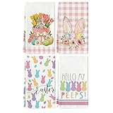 MOAZIFI 5er Set Geschirrtücher Ostern Dekoration Saugfähige Küchentücher Frohe Ostern Motiv mit Hasen und Eiern Modernes Geschirrtuch Ostern für und Schnelltrocknend Weich Servietten Ostern