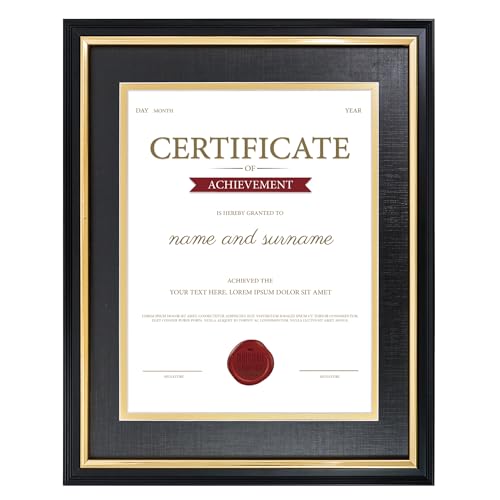 GraduationMall Marco de fotos de madera negro A4/28 x 35, con paspartú, diploma, certificado, marco de fotos, cristal auténtico, marco de pared y mesa