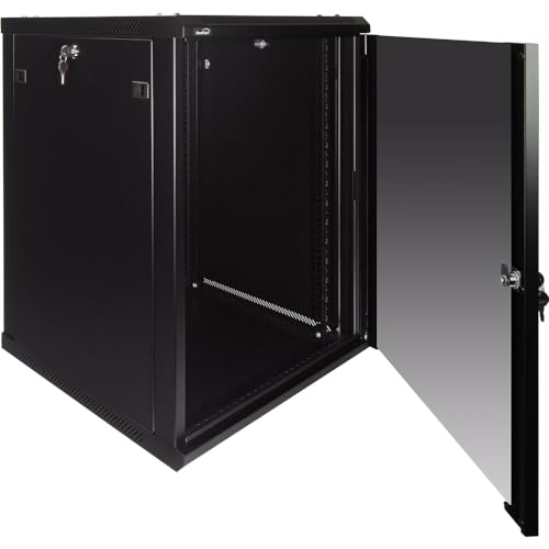 Image of NavePoint 15U Server Rack Enclosure - 23.6 inch Deep, Wall Mount Network Cabinet with Locking Glass Door for 19 inch IT Equipment, Network Rack with 2 Fans, Removable Side Panels, Black
