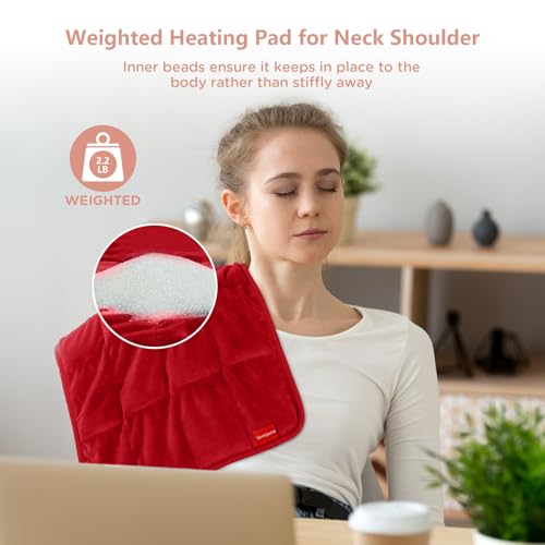 Image of Comfytemp Weighted Heating Pad for Back & Period, 12x24 Extra Large Electric Heat Pad, 2.2 lb Neck Shoulder Heated Pad, 2H Auto-Off, Red
