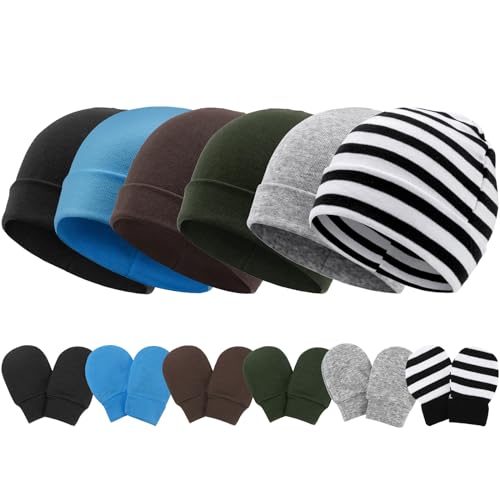 Image of Newborn Baby Hats and Mittens Set Infant Beanie Cap Toddler Gloves Newborn Hospital Hats for Baby Boys Girls Kid 0-6 Months