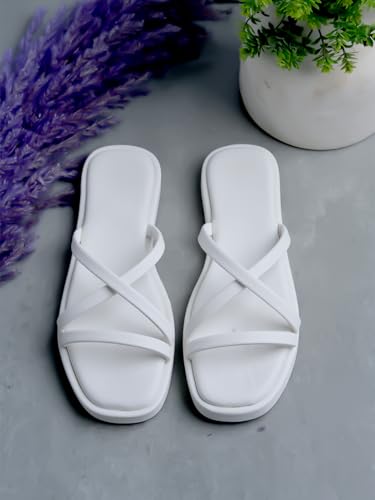Image of Shoetopia Women's Flat Slide Sandals | Cushioned Comfort Cross Strap Slip-On Casual Slippers | Lightweight Everyday Fashion Footwear