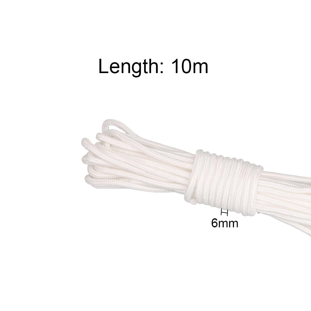 10 Meter White Nylon Rope 6mm Braided Nylon Cord Hanging Cord String for Crafting Camping, Binding, 6mmx10M - Image 2