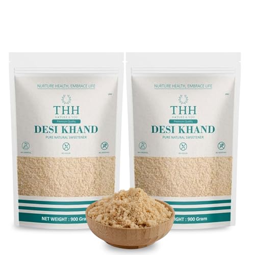 Image of THH Desi Khand Khandsari Raw Sugar - 1.8Kg (900gm - Pack Of 2) | Natural, Unrefined and Raw Sugarcane Khandsari Sugar For Healthy Eating | Chemical & Sulphur Free | Enriched with Essentials Nutrients